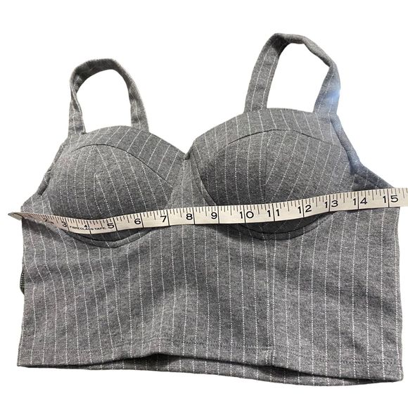 Haute Monde Bustier Top Gray Stripes Adjustable Straps Cropped Padded Top Small - Picture 11 of 12